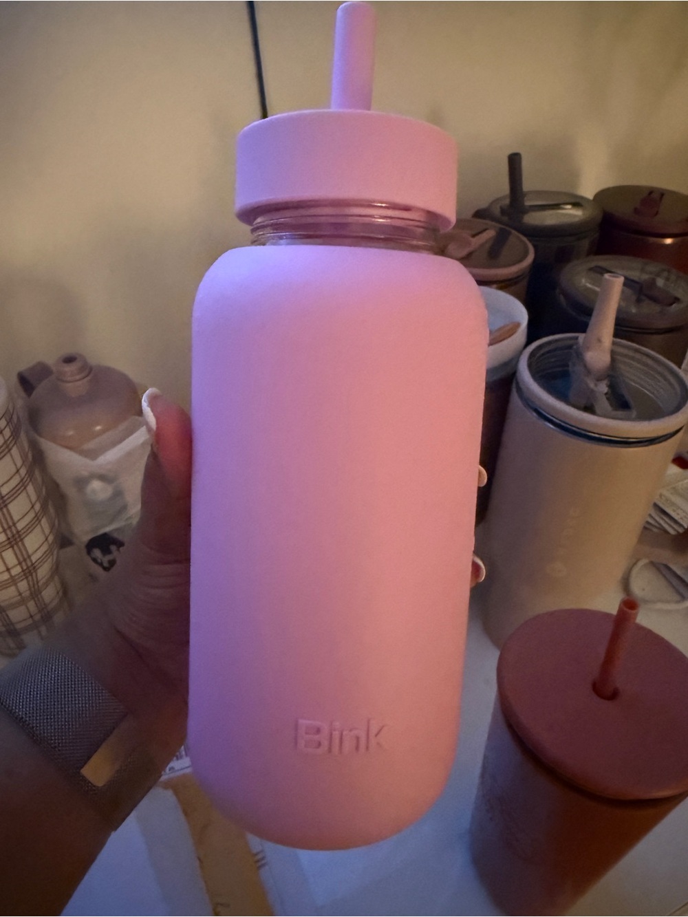 Bink Pink Silicone Water Bottle with Straw